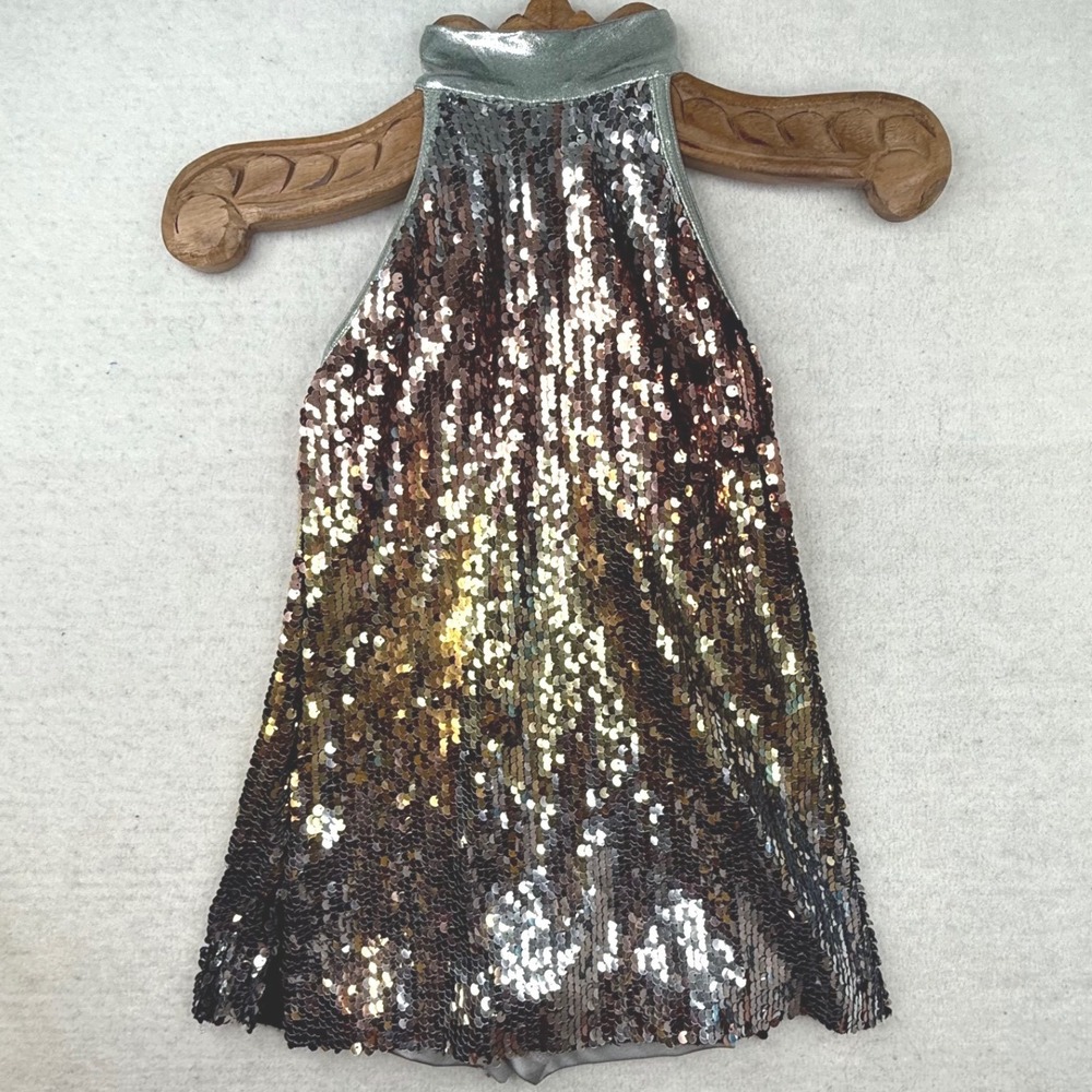 Weissman Sequin Halter one pc Leotard Girls Size IC Silver Gold Sparkle‎ Dance